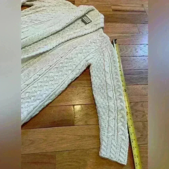 Shannon Woolen Mills Chunky Cable Knit Open Cardigan Sweater Womens Size M Ivory - Picture 14 of 14